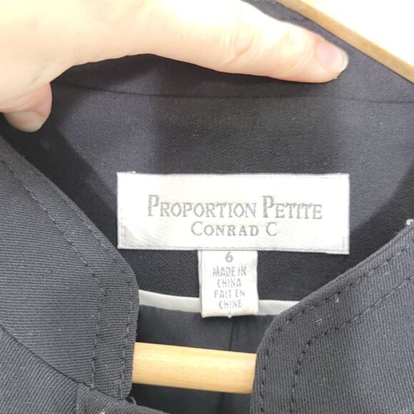 Proportion Petite Conrad C Black Button Down Faux Leather Trim Jacket 6 Petite - Picture 2 of 13